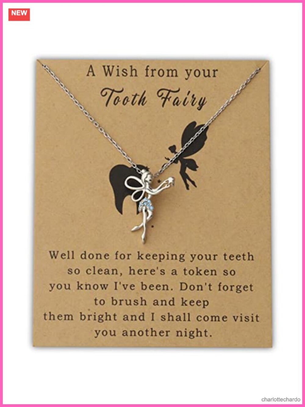 Fairy Necklace Tooth Fairy Pendant Copper Hypoallergenic Gift for Women